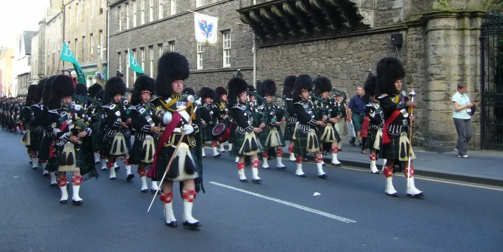 Pipe band in the Canongate, Edinburgh