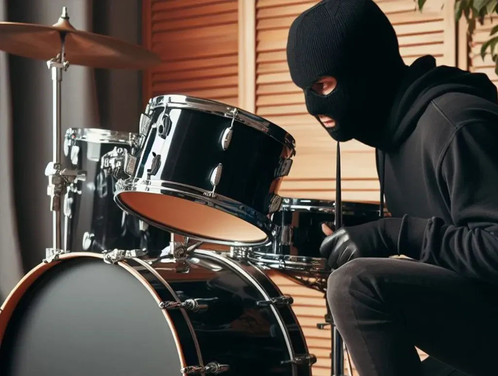 Thief stealing a drum set