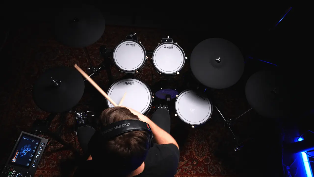 Nick playing the Alesis Stratra core top down view